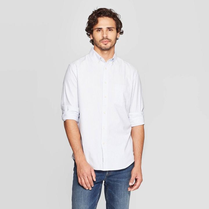 Men's Standard Fit Long Sleeve Whittier Oxford Button-down Shirt - Goodfellow & Co Blue