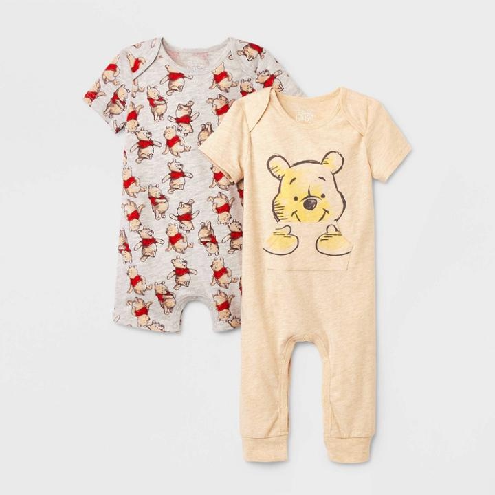 Baby Boys' 2pk Disney Winnie The Pooh Romper Set - Beige Newborn