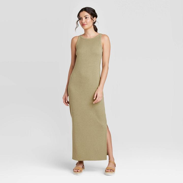 Women's Sleeveless Rib Knit Dress - A New Day Olive Xs, Women's, Green