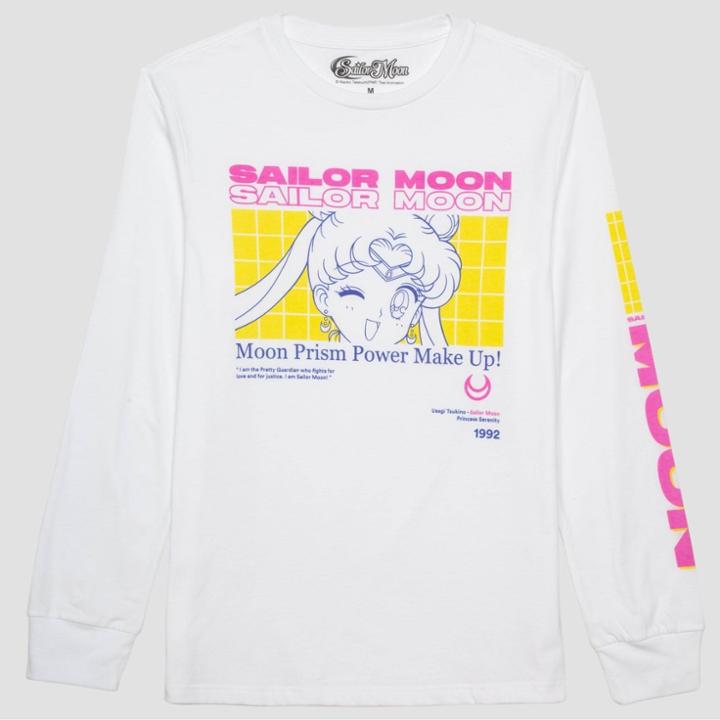 Men's Sailor Moon Neon Long Sleeve Graphic T-shirt - White