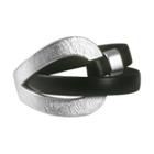 Zirconmania Zirconite Hook N Eye Genuine Leather Wrap Wristband Bracelet - Rhodium/black, Girl's, Black/silver