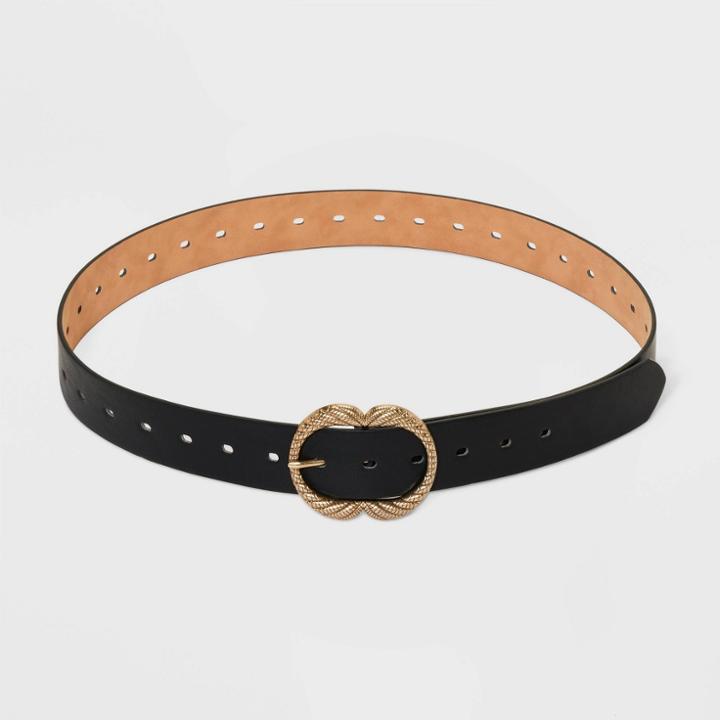 Women's Plus Size Decorative Center Bar Belt - Ava & Viv Black