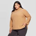 Women's Plus Size Long Sleeve Turtleneck Sherpa Pullover - Ava & Viv Brown X, Women's