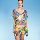 Women's Strappy Back Cover Up Tunic Dress - Kona Sol Multi Leaf S, Women's, Size: Small,
