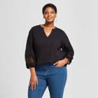 Women's Plus Size Balloon 3/4 Sleeve Blouse - Ava & Viv Black