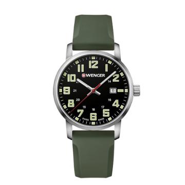 Men's Wenger Avenue - Swiss Made - Black Dial Silicone Strap Watch - Green