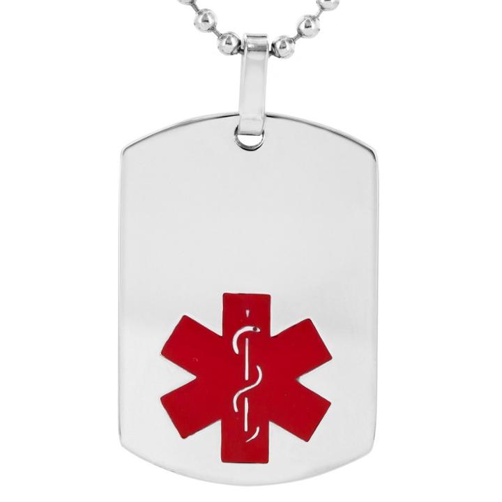 West Coast Jewelry Men's High Polish Stainless Steel Medical Alert Id Dog Tag,