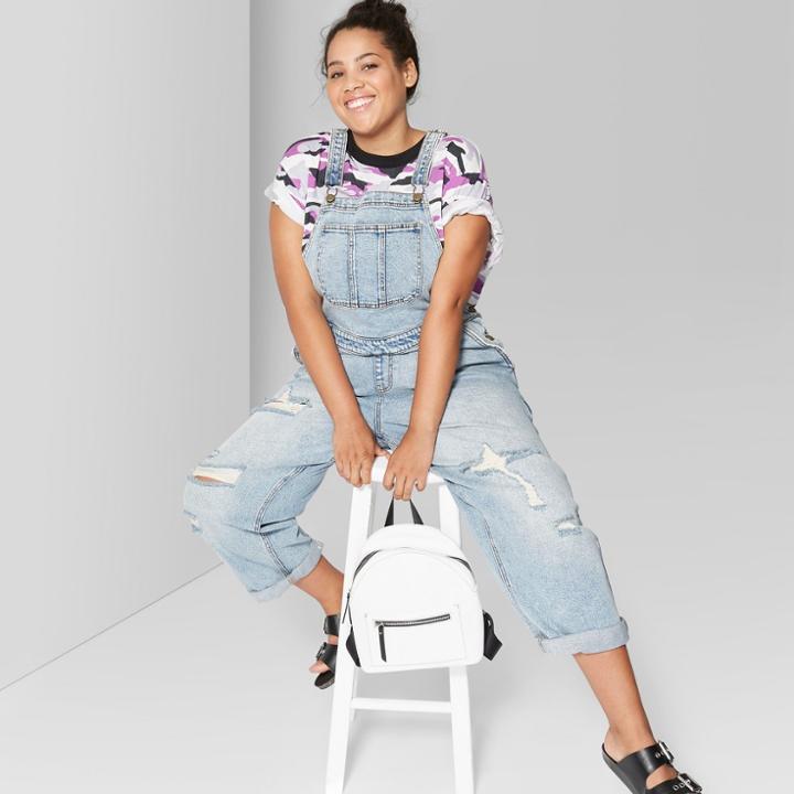 Women's Plus Size Denim Overall Pants Relaxed Oversized Fit - Wild Fable Light Wash