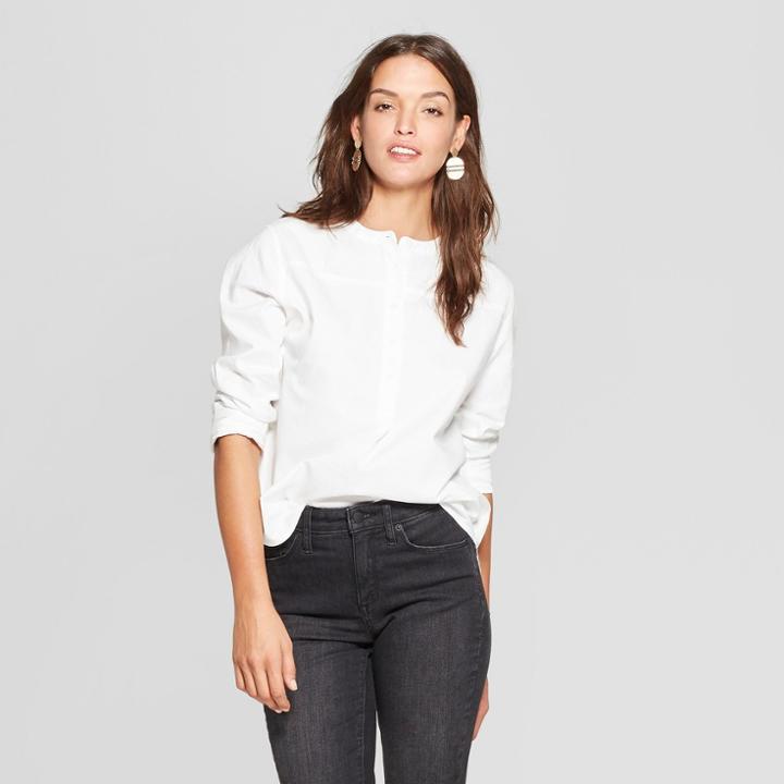 Women's Long Sleeve Half Button-down Shirt - Universal Thread White