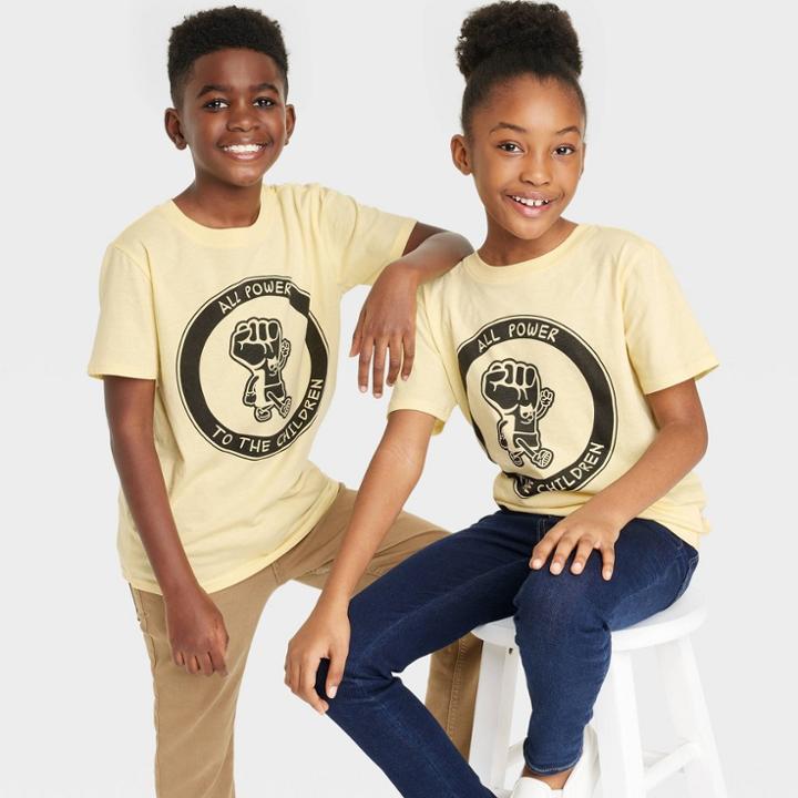Little Giants Giant Shorties Black History Month Kids' All Power To The Children Short Sleeve T-shirt - Yellow