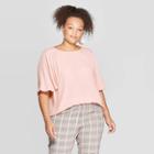 Women's Plus Size Short Sleeve Smocked Shoulder Crewneck Blouse - Ava & Viv Pink