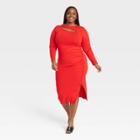 Women's Long Sleeve Slit Dress - Ava & Viv Red