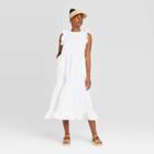 Women's Sleeveless Crewneck Tiered Ruffle Midi Dress - Universal Thread White