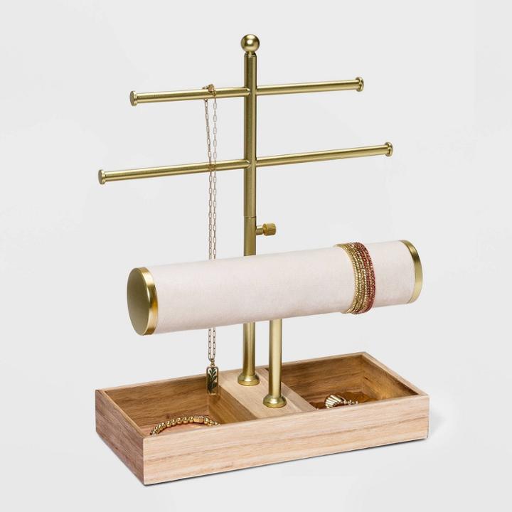 Necklace Holder And Bracelet Bar With Tray - A New Day Gold