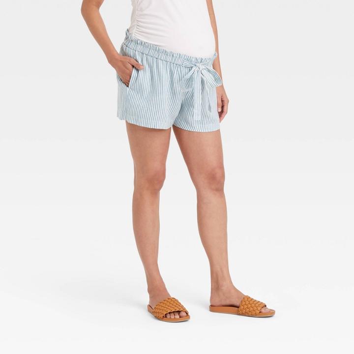 Tie-front Pull-on Maternity Shorts - Isabel Maternity By Ingrid & Isabel White