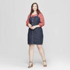 Women's Plus Size Sleeveless Square Neck Apron Denim Dress - Universal Thread Blue