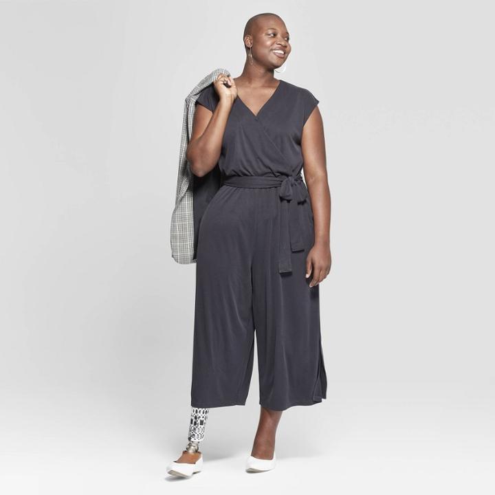 Women's Plus Size Wrap Front Jumpsuit - Ava & Viv Black