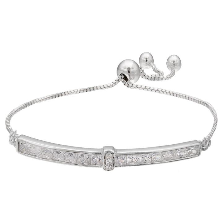 Distributed By Target Adjustable Bracelet With Clear Bezel Cubic Zirconias In Silver Plate - Clear/gray