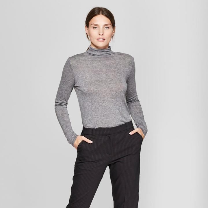 Women's Long Sleeve Mock Neck T-shirt - Prologue Gray