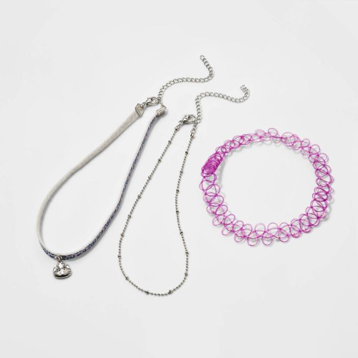 Cat & Jack Girls' 3pk Cat Choker Necklaces - Cat And Jack Purple,