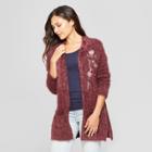 Women's Floral Print Long Sleeve Embroidered Open Layering Sweater - Knox Rose Wine