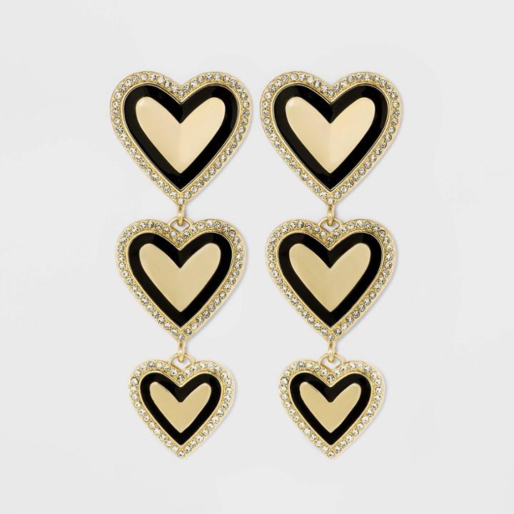 Sugarfix By Baublebar Two-tone Crystal Trim Heart Drop Earrings - Black