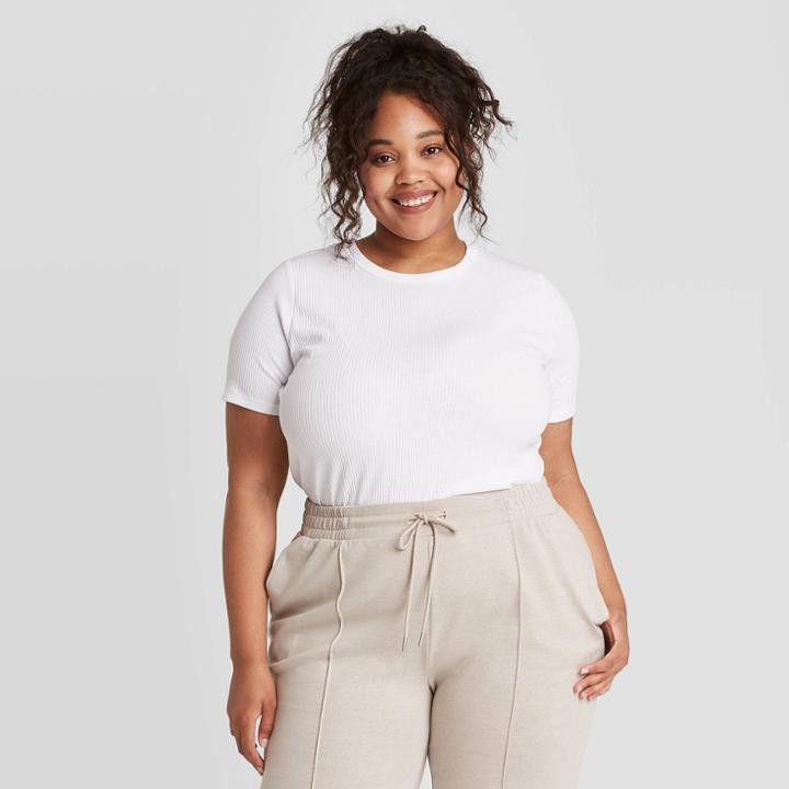 Women's Plus Size Short Sleeve Rib T-shirt - A New Day White