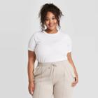 Women's Plus Size Short Sleeve Rib T-shirt - A New Day White