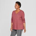 Women's Plus Size Textured Long Sleeve Pullover - Ava & Viv Burgundy Heather