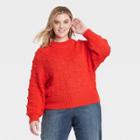 Women's Plus Size Crewneck Bobble Pullover Sweater - Universal Thread Red
