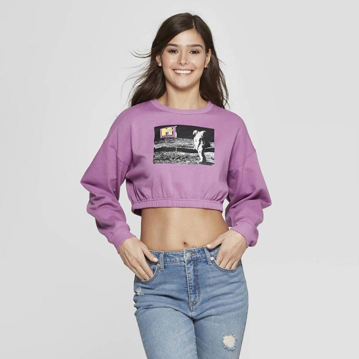 Women's Mtv Screen Cropped Sweatshirt (juniors') - Purple