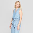 Women's Sleeveless Button-up Front Pocket Chambray Top - Who What Wear Chambray