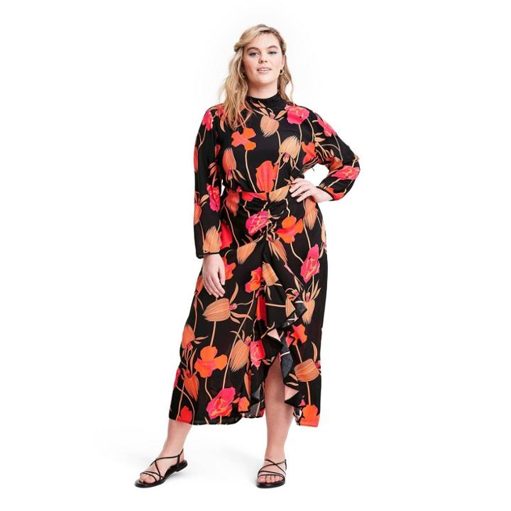 Plus Size Floral Open Back Cascade Ruffle Dress - Rixo For Target Black/pink