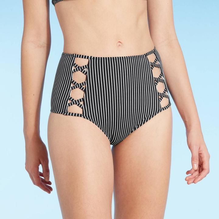 Women's Caged High Waist Bikini Bottom - Shade & Shore Black And White