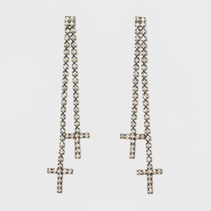 Drop Cup Chain Cross Earrings - Wild Fable White Crystal