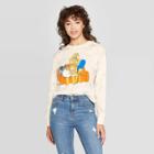 The Simpsons Women's Simpsons Couch Stack Long Sleeve Cropped T-shirt (juniors') - Cream Xs, Women's, Beige