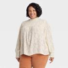 Women's Plus Size Long Sleeve Smocked Top - Knox Rose Ivory Floral