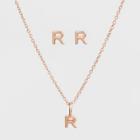 Sterling Silver Initial R Earrings And Necklace Set - A New Day Rose Gold, Girl's, Rose Gold - R