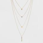 Multi Row Round Solid Charm And Wire Wrapped Bar Layered Necklace - Universal Thread Gold