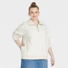 Women's Plus Size Sherpa Quarter Zip Pullover Sweatshirt - Ava & Viv Cream