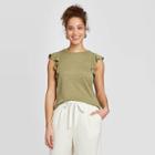 Women's Ruffle Short Sleeve Linen T-shirt - A New Day Olive Xs, Women's, Green