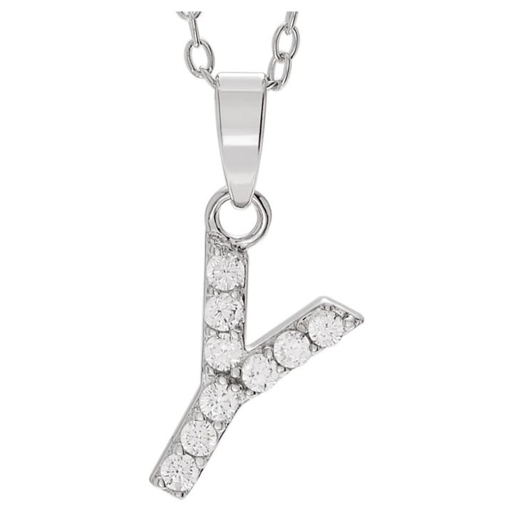 Journee Collection 1/5 Ct. T.w. Round-cut Cz Initial Pave Set Pendant Necklace In Sterling Silver - Silver, Y (18), Girl's, Size: Small, Silver