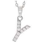 Journee Collection 1/5 Ct. T.w. Round-cut Cz Initial Pave Set Pendant Necklace In Sterling Silver - Silver, Y (18), Girl's, Size: Small, Silver