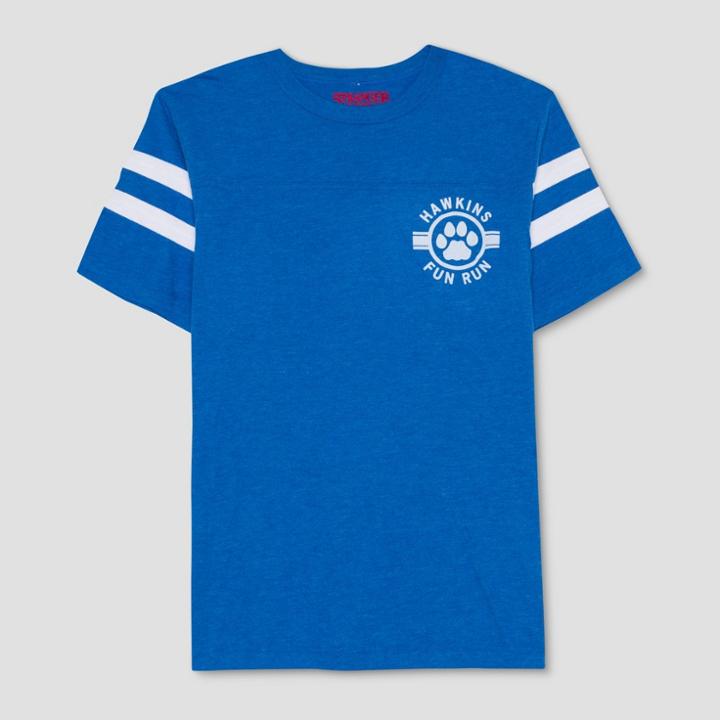 Men's Stranger Things Run For Your Life Short Sleeve T-shirt - Polar Blue