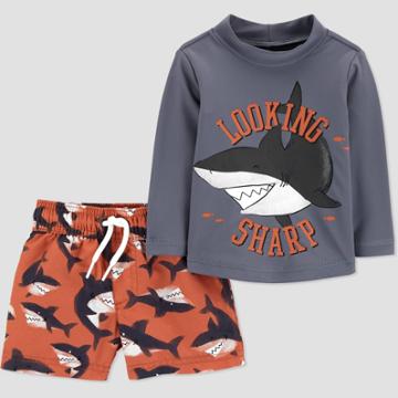 Baby Boys' Shark Print Long Sleeve Rash Guard Set - Just One You Made By Carter's Gray