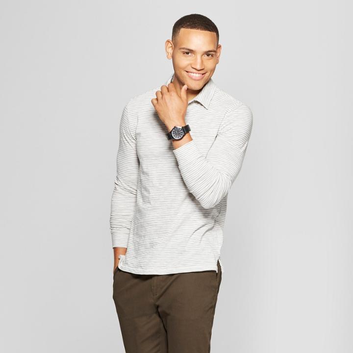 Target Men's Striped Standard Fit Long Sleeve Jersey Polo Shirt - Goodfellow & Co