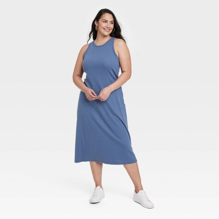 Women's Plus Size Sleeveless Rib Knit Dress - A New Day Blue