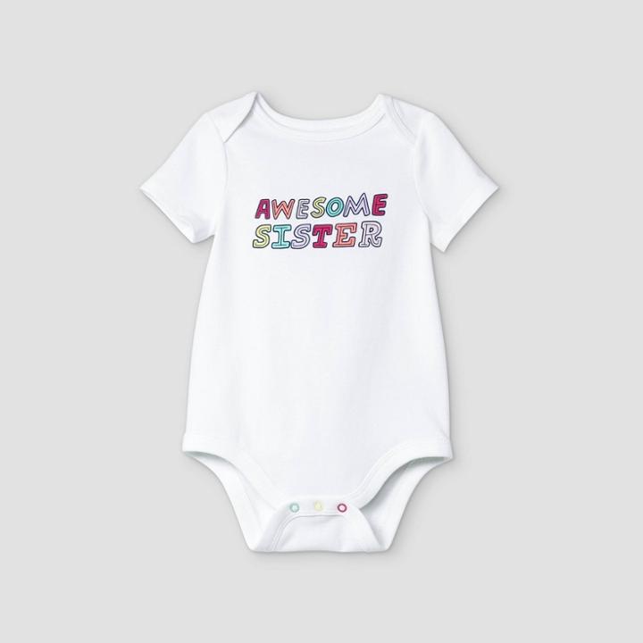 Baby Girls' 'awesome Sister' Short Sleeve Bodysuit - Cat & Jack White Newborn