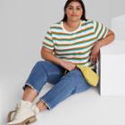 Women's Plus Size Short Sleeve Shrunken Boxy T-shirt - Wild Fable Cream Multi Striped 1x, Ivory