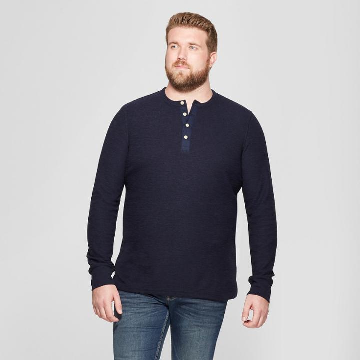 Men's Big & Tall Long Sleeve Textured Henley Shirt - Goodfellow & Co Federal Blue